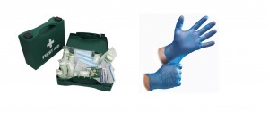 Blue vinyl disposable and First Aid Kit